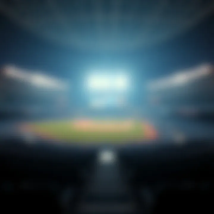 View of Padres Stadium with lights off, showing empty seats and a dark field