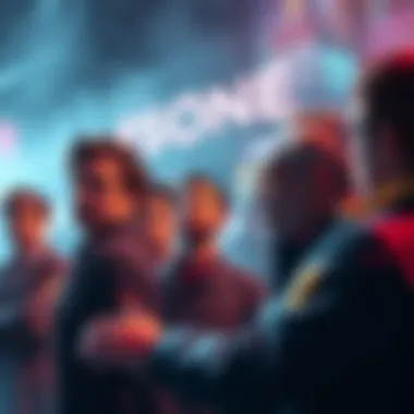 A group of concerned investors discussing the future of the $ONE token, looking worried and anxious about its declining price.