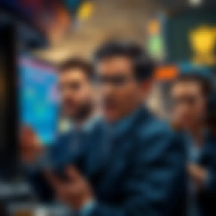 Traders showing concern over a market drop, depicting a screen with fluctuating prices and worried expressions