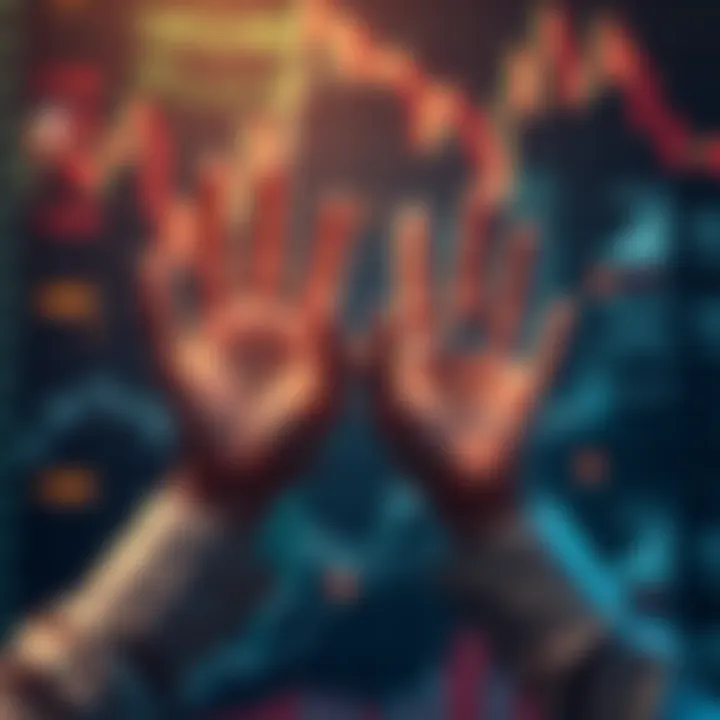 Illustration of Paper Hands Concept A graphic showing hands made of paper holding financial charts and symbols, representing trading emotions.