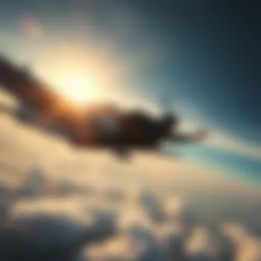 Person parachuting from a plane A person experiencing an adrenaline rush while parachuting from a plane, soaring through the sky with an open parachute.