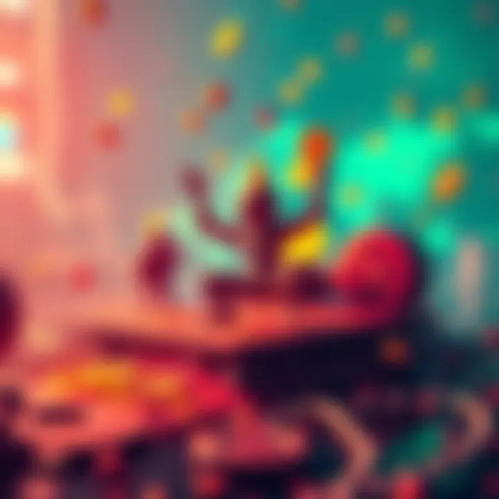 A visual representation of a cryptocurrency mining pool celebrating its second block success, illustrating miners and digital currency symbols.