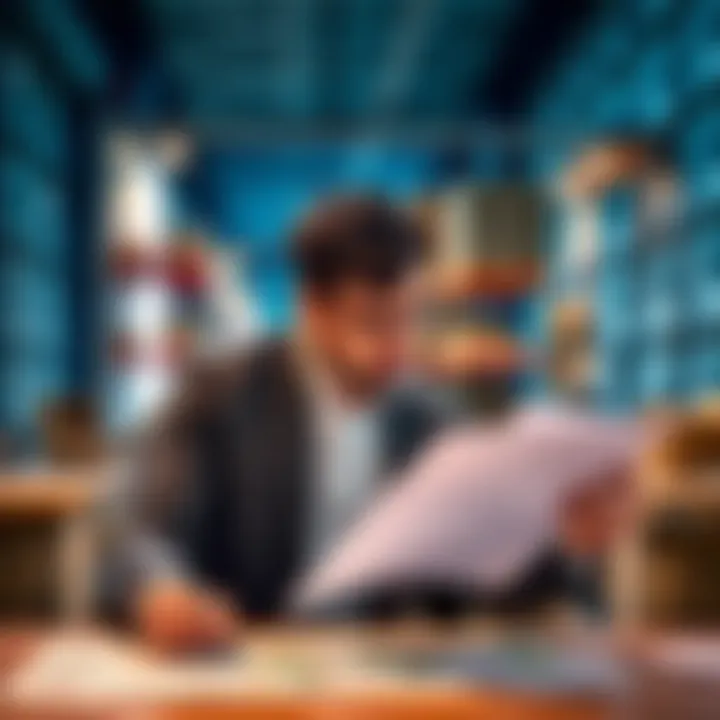 An Italian businessman examines different strategies for parcel management with a map and documents in front of him.