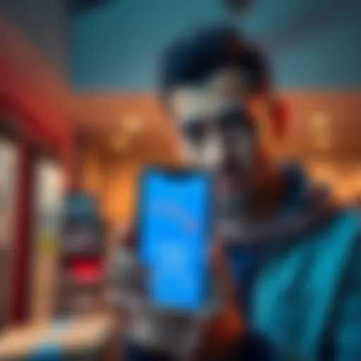A worried person holding a parcel, looking at a declining boost indicator on a smartphone screen.