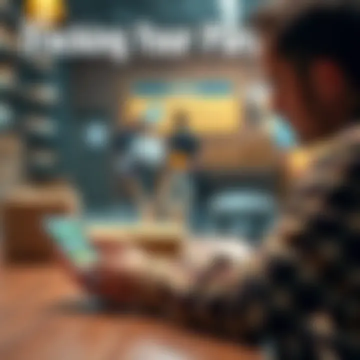 A person checking the location of a package on their smartphone while sitting at a table