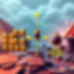 A graphic showing 25 parcels on one side and a single legendary item on the other, with arrows indicating rent earnings.