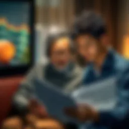 A parent looking at financial documents and plans for their son's future investment