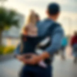 A parent carrying a baby in a Happy Baby Lite carrier while walking outdoors