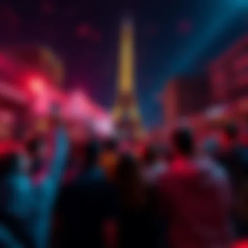 Celebration scene in Paris with fans rejoicing and holding banners, as the $PSG token drops in value