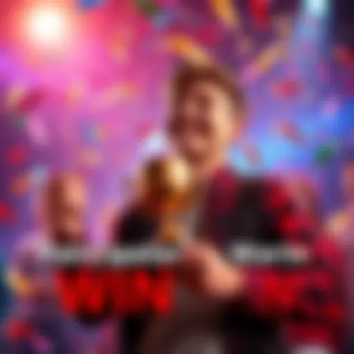 Participant Celebrating Their Win A happy participant celebrating their unexpected win in the Premium Rewards Ladder challenge, holding a trophy with confetti in the background.