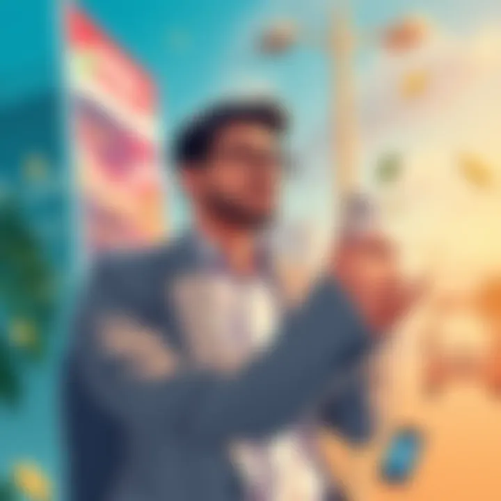 Illustration of a businessman receiving passive income while using the Perle Labs platform on the Solana blockchain