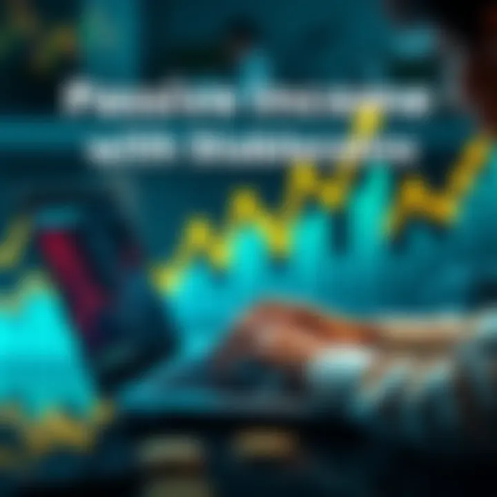 Passive Income with Stablecoins A person examining digital stablecoins on a laptop, with graphs showing growth in the background.