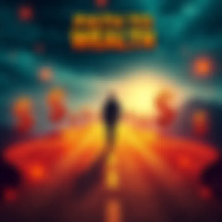 A person walking along a winding road with dollar signs along the sides, symbolizing the journey to financial success.