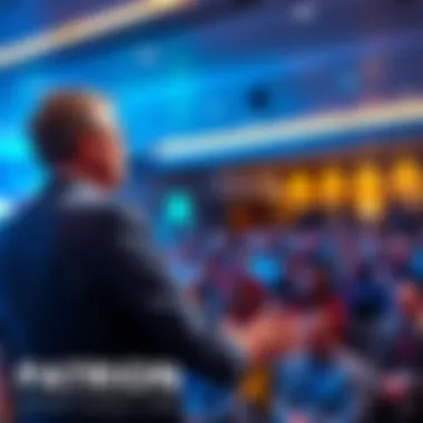 Patrick Witt, a Whitehouse representative, speaking at HederaCon 2026 event, with an audience engaged in the background.