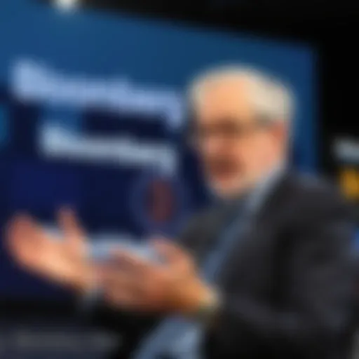 Economist Paul Krugman speaking on Bloomberg about Bitcoin, with the Bloomberg logo in the background