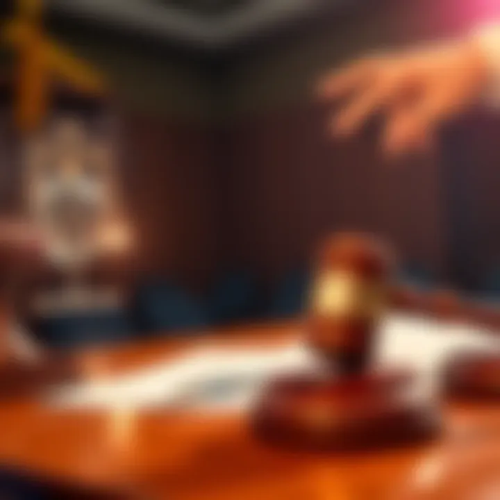 A courtroom scene showing a gavel and legal documents related to the indictment of Paxful's founder for money laundering.