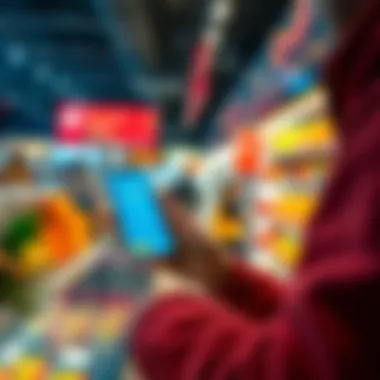 A person using a mobile app to pay with cryptocurrency at a store checkout