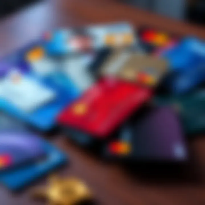 A variety of payment cards, including credit, debit, and crypto cards, displayed on a table