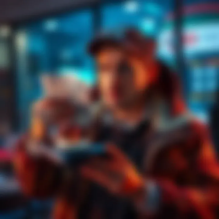 A person struggling to manage various payment methods during an economic crisis, looking concerned while holding bills and a calculator.