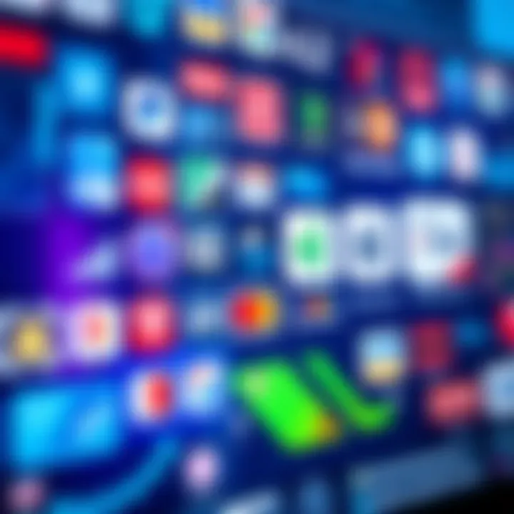 A variety of payment method icons like Faster Payments, credit cards, and digital wallets on a digital screen
