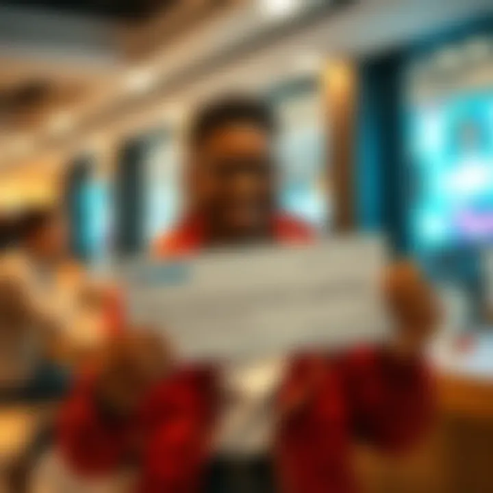 A person holding a check and smiling after receiving their payout
