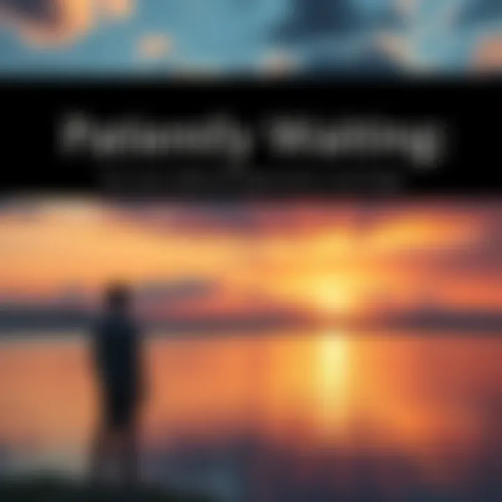 A calm individual standing by a lake, gazing at the sunset, symbolizing patience and hope while waiting for better times.