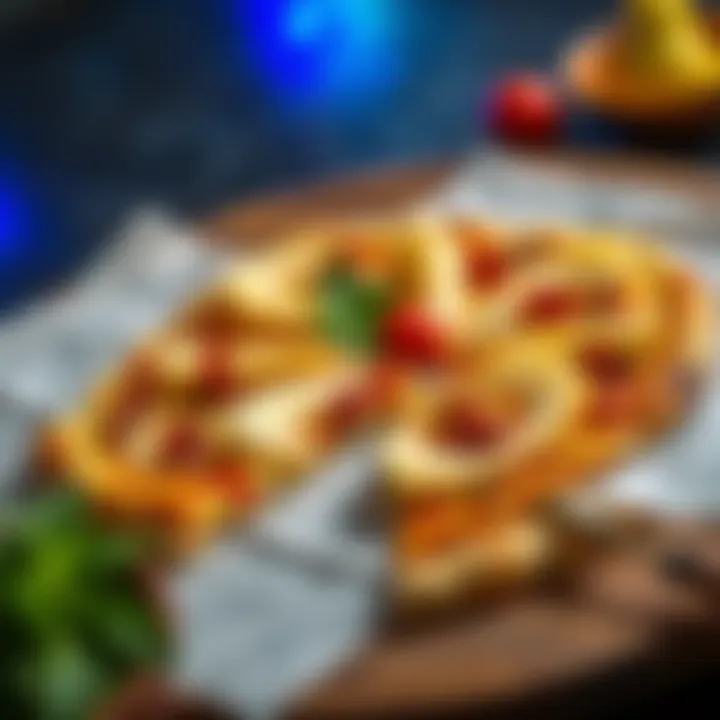A delicious pear and cheese pizza topped with sweet chutney, showcasing a blend of flavors and colors.