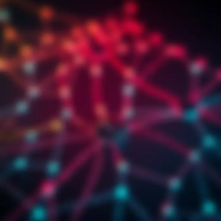A visual representation of a peer-to-peer device mesh network showcasing multiple devices connected to each other, with lines indicating data flow and communication.