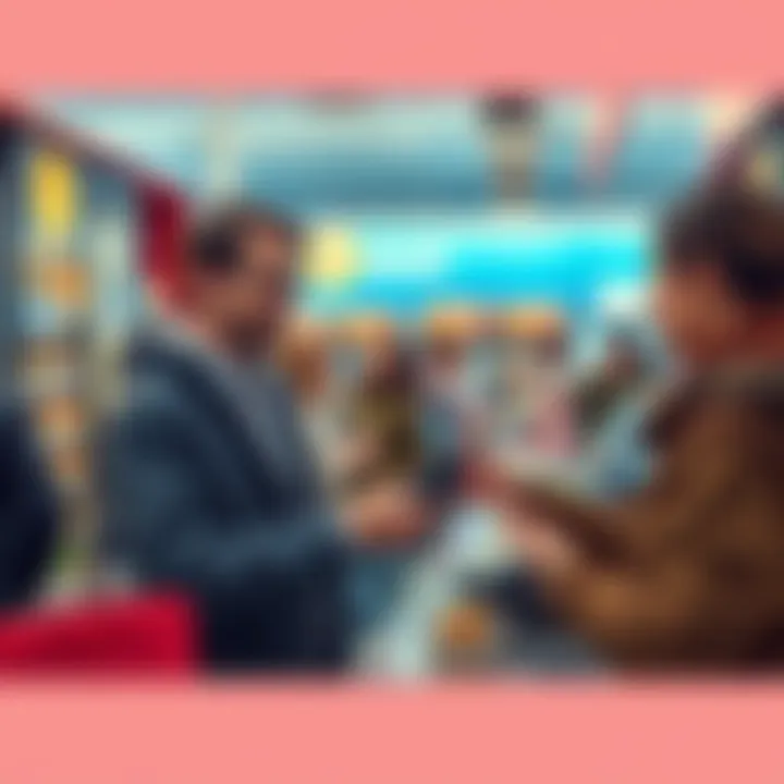 A cashier at a store accepting Bitcoin as payment from a customer using a mobile wallet