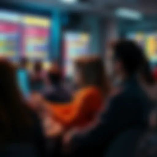 A group of people looking at their screens, discussing and posting questions in an online forum setting