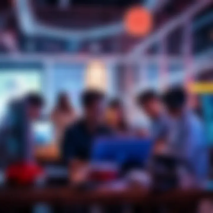 A group of people collaborating on unique projects related to Polkadot, showcasing creativity and innovation in a tech-focused environment.