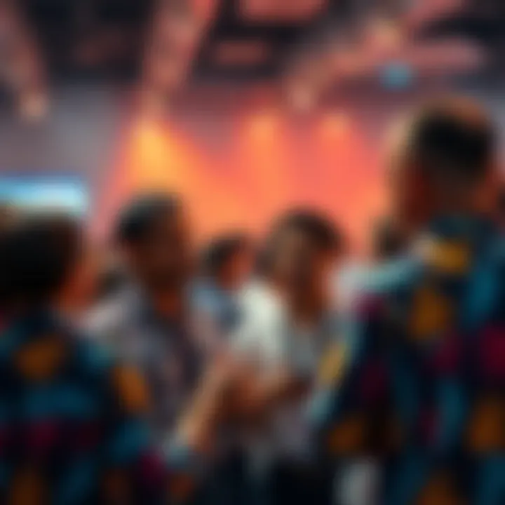 A group of people engaging in lively discussion about the 5 hour x50 event, sharing opinions and excitement.