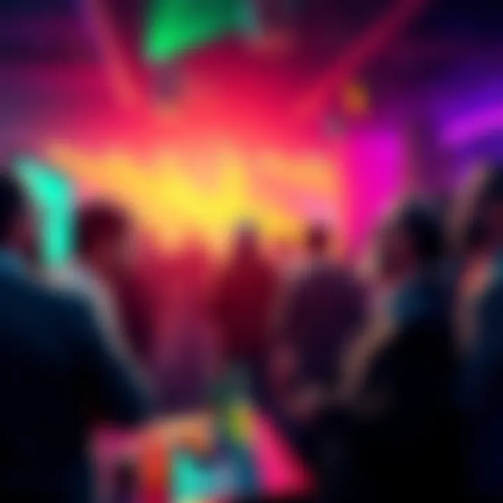 A lively group of people animatedly discussing their favorite altcoins in a vibrant forum setting