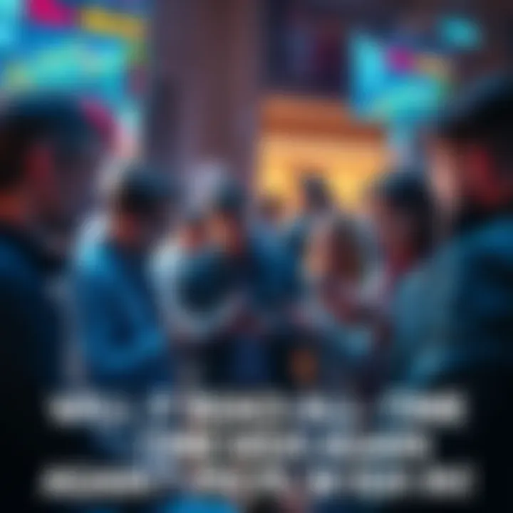 A group of people engaging in a discussion about the future of ATH, sharing charts and opinions on their devices.