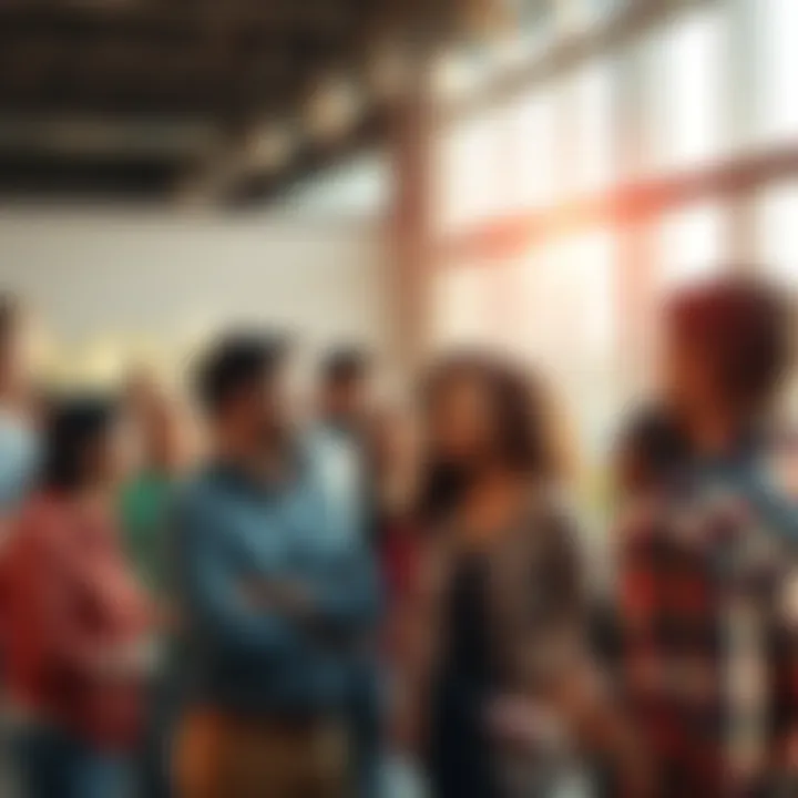 A group of diverse people sharing their thoughts on faith and trust in a modern setting.