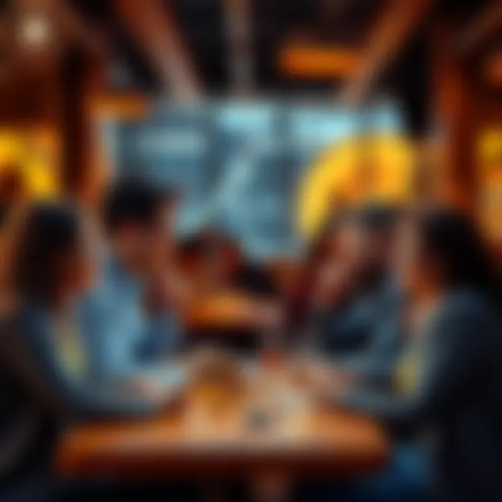 Group of people engaged in a lively conversation about Bitcoin at a cafe table