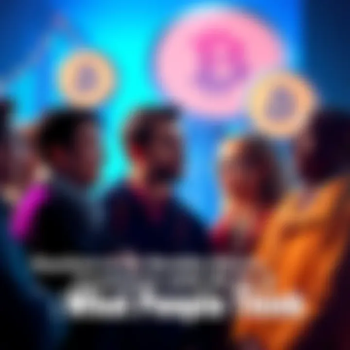 People discussing Bitcoin investments A group of individuals expressing different opinions about investing in Bitcoin.