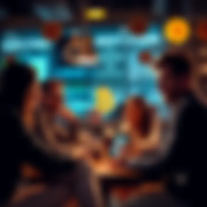 A group of people talking about Bitcoin strategies in a coffee shop, sharing their thoughts on managing investments during price drops.