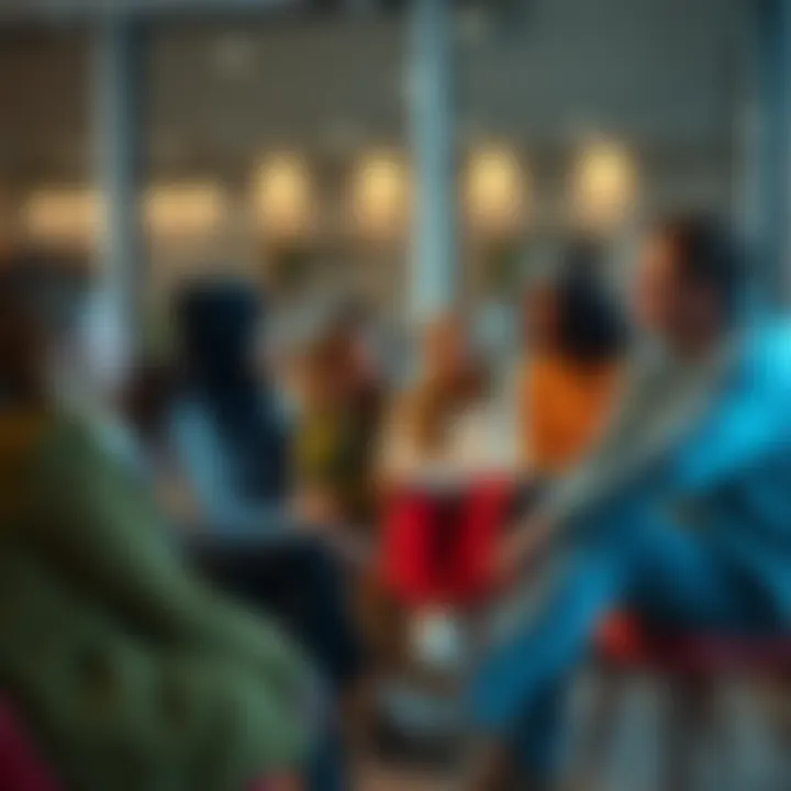 A group of diverse people sitting together, sharing their experiences and support regarding common problems they face.