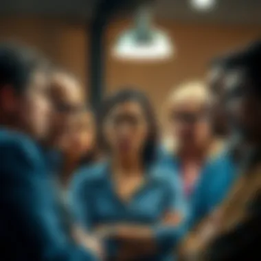 A group of people engaged in a serious discussion, showing expressions of skepticism and concern regarding the information being shared.
