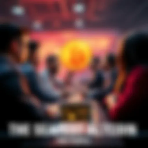 Group of people exchanging ideas about the safest altcoin in a digital forum setting