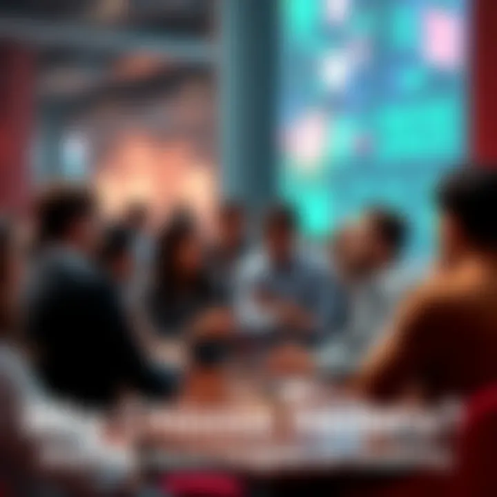 A group of people engaging in a discussion about Hedera's features in a casual setting.