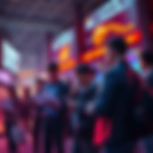 A group of people looking at charts and talking about the $HEX coin impacts in a public space