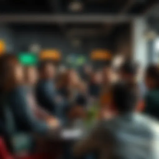 A group of diverse people engaged in a conversation about news topics in a casual setting.