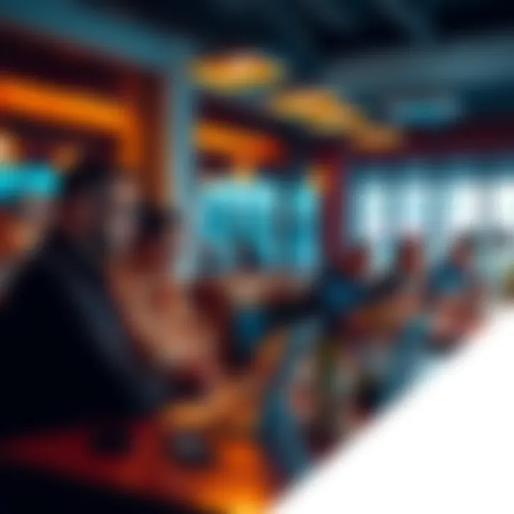 A group of people engaging in conversation about the term Oopsies at a cafe, with laptops and phones around them.