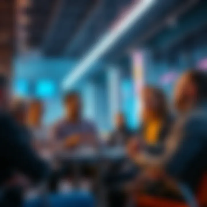 A lively discussion among a diverse group of people sharing their opinions on movies and tech companies in a casual setting.