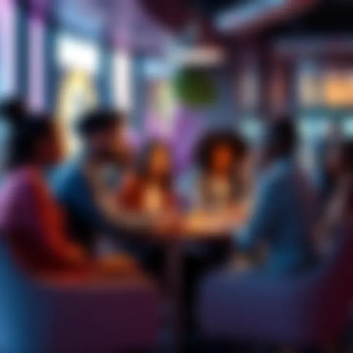 A diverse group of people gathered around a table sharing tips on sweet services