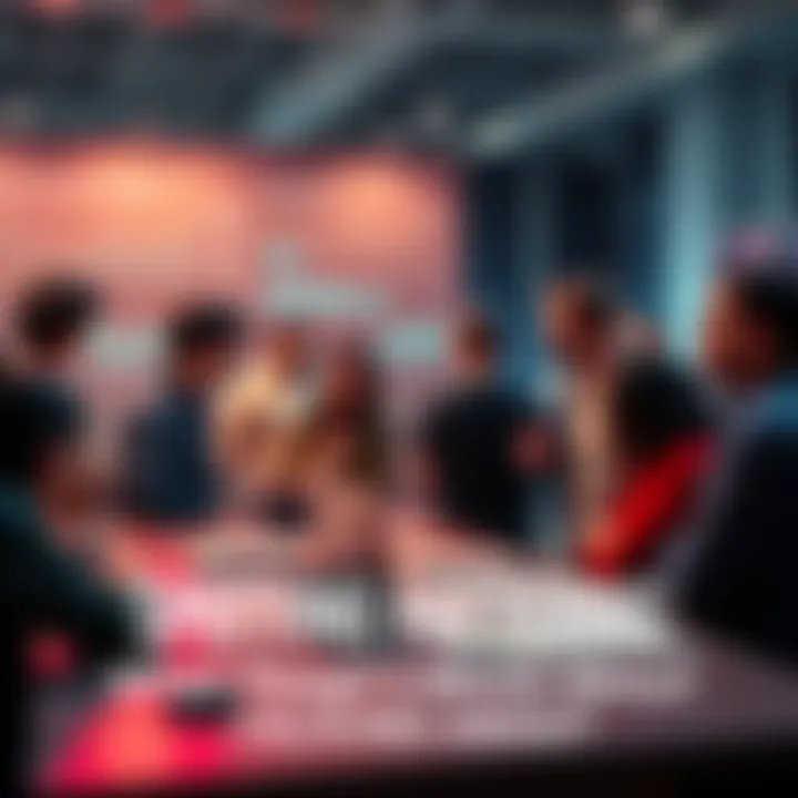 A group of people engaged in a lively discussion about current trends on a user board