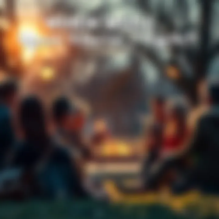 A diverse group of people in a park engaging in deep conversation about truth and reality