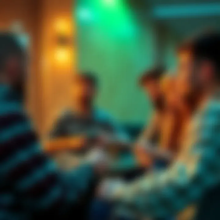 Group of everyday folks discussing passive income strategies through decentralized finance in a casual setting